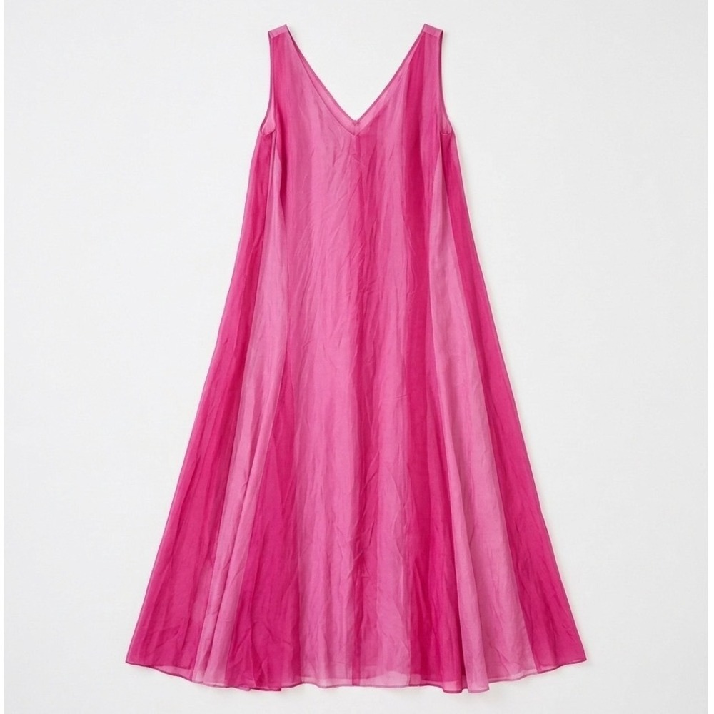 Lauren Ralph Lauren Silk Bright Pink Crinkle A-Line Midi Dress Sz 8 Dainty